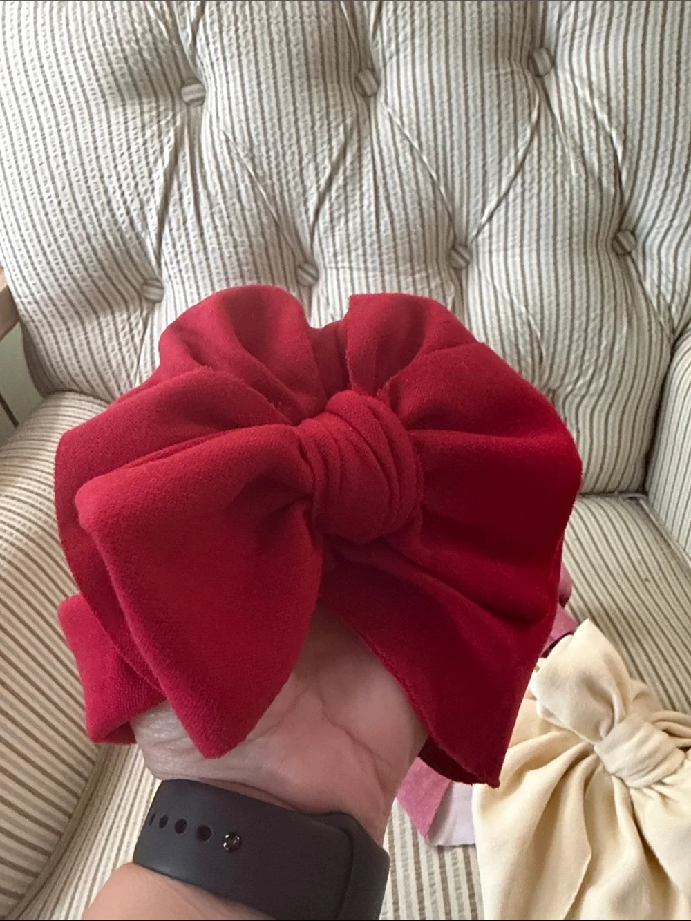 Kids Bow Headwrap Trio - Red, Mauve, Cream